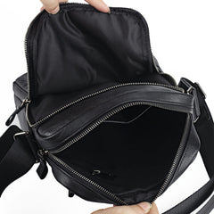 BADASS Black LEATHER MENS Small Ipad SHOULDER BAG SIDE BAG COURIER BAG MESSENGER BAG FOR MEN - iwalletsmen