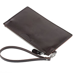 Oiled Leather Men's Yellow Ultra Slim Wristlet Wallet Zipper Multiple Purse Wallet Phone Bag For Men - iwalletsmen