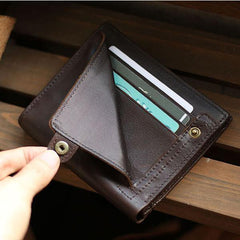 Casual Brown Leather Mens billfold Wallet Trifold SMall Wallet Black Front Pocket Wallet For Men - iwalletsmen