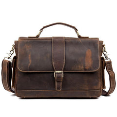 Cool Dark Brown Leather Mens 14 inches Briefcase Laptop Bags Business Side Bag Work Bag for Men - iwalletsmen