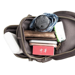 Cool Black Mens Leather Sling Bag Sling Backpack Chest Bag Sling Shoulder Bag For Men - iwalletsmen