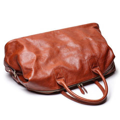 Brown Fashion Leather Mens 15 inches Messenger Bag Large Brown Weekender Bag Duffel Bag For Men - iwalletsmen