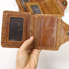 Dark Brown Handmade Leather Mens Card Wallet Small Bifold Card Holder Front Pocket Wallet For Men - iwalletsmen