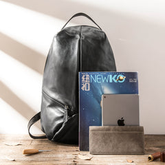 Black Soft Mens Leather 15 inches College Backpack Travel Backpacks Computer Backpack for men - iwalletsmen