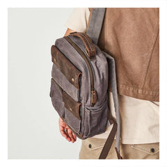 Waxed Canvas Leather Mens Backpack 14 inches Canvas Travel Backpack Canvas Computer Backpack for Men - iwalletsmen