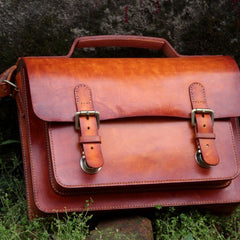 Handmade Leather Cool Mens Brown Briefcase Messenger Bag School Bag for men - iwalletsmen
