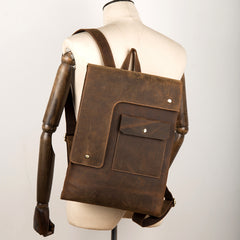 Black Fashion Mens Leather 14-inch Computer Backpack Dark Brown Satchel Backpacks School Backpacks for men - iwalletsmen