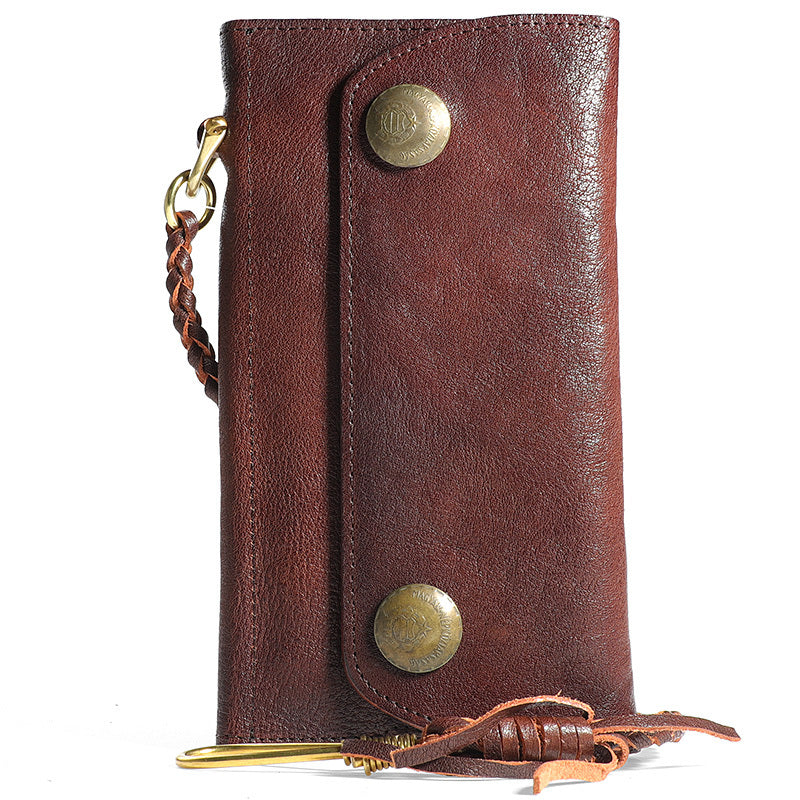 Cool Leather Mens Black Long Chain Wallet Brown Long Trifold Biker Wallet for Men - iwalletsmen