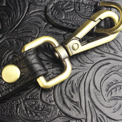 Handmade Leather Floral Tooled Mens Clutch Cool Slim Wallet Zipper Clutch Wristlet Wallet for Men