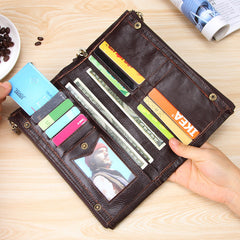 Fashion Black Leather Men's Bifold Long Wallet Brown Wristlet Wallet Clutch Wallet For Men - iwalletsmen