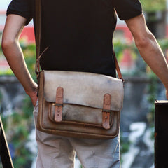 Handmade Vintage Leather Mens Messenger Bags Coffee Shoulder Bags for Men - iwalletsmen