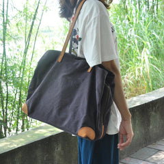 Gray Canvas Leather Mens Denim Bag Tote Bag Messenger Bag Camel Travel Bag For Men and Women - iwalletsmen