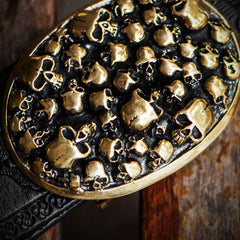 Handmade Genuine Leather Skull Mens Belt Custom Cool Leather Men Black Belt for Men