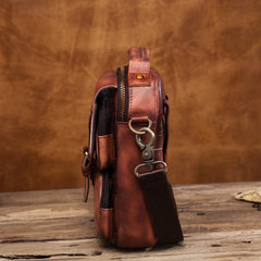 Vintage Leather Brown Men's Small Vertical Side Bag Handbag Belt Bag Pouch  For Men - iwalletsmen