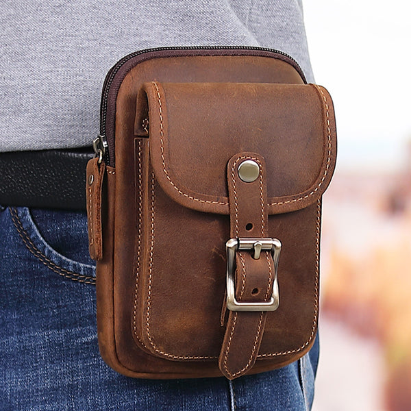 Brown Leather Cell Phone Holster Waist Pouches Belt Pouch Belt Bag For Men - iwalletsmen