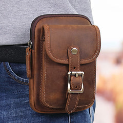 Brown Leather Cell Phone Holster Waist Pouches Belt Pouch Belt Bag For Men - iwalletsmen