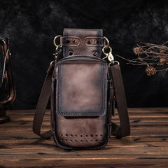 Cool Brown Leather Men's Cell Phone Holster Small Side Bag Mini Messenger Bag For Men - iwalletsmen