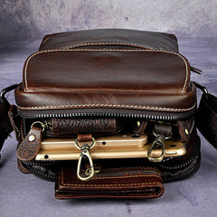 Cool Coffee Small Leather Mens Side Bag Messenger Bag Shoulder Bag for Men - iwalletsmen