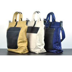 White Canvas Leather Mens Tote Handbags Messenger Bag Khaki Shoulder Tote Bag For Men and Women - iwalletsmen