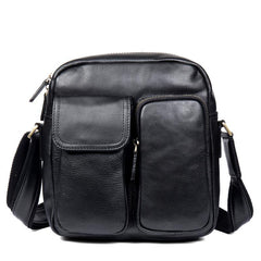 Cool Black Leather Small Courier Bags Brown Vertical Messenger Bag Postman Bag for Men - iwalletsmen