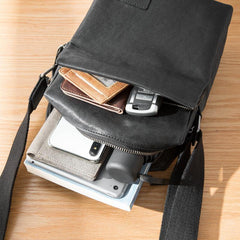 Cool Black Leather Mens 10 inches Vertical Messenger Bags Side Bag Courier Bag for Men - iwalletsmen
