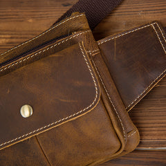 Vintage Brown Leather Men's Fanny Pack Hip Pack Brown Chest Bag Waist Bags For Men - iwalletsmen