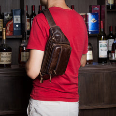 Black Leather Mens Fanny Pack Dark Brown Waist Bag Hip Pack Belt Bag Bumbag for Men - iwalletsmen