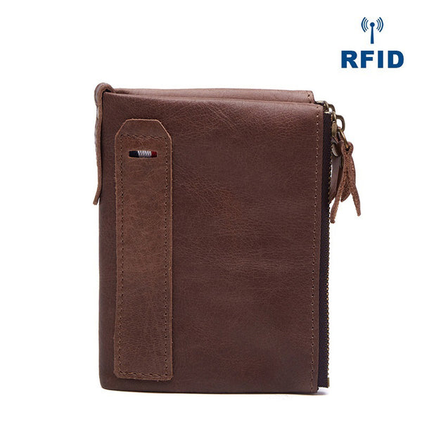 RFID Brown Leather Men's Small Blue Bifold Business Wallet Black Slim billfold Wallet Coin Purse For Men - iwalletsmen