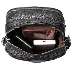 Casual Black Leather Mens Small Shoulder Bag Small Side Bag Messenger Bag For Men - iwalletsmen