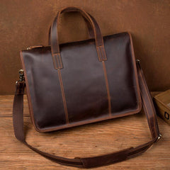 Vintage Dark Brown Leather Mens 12 inches Briefcase Laptop Side Bag Business Bags Work Bags for Men - iwalletsmen