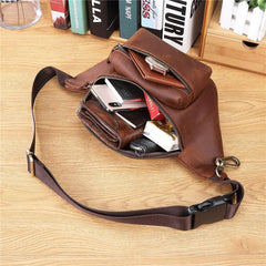 Brown MENS LEATHER FANNY PACK BUMBAG Hip Pack Brown Leather WAIST BAGS for Men - iwalletsmen