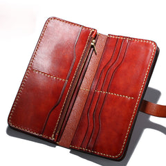 Handmade Leather Mens Clutch Cool Leather Wallet Long Phone Wallets for Men