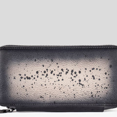 Handmade Leather Mens Cool Long Leather Wallet Bifold Zipper Clutch Wallet for Men - iwalletsmen