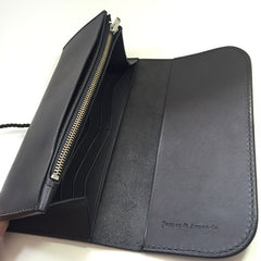 Handmade Leather Mens Clutch Wallet Cool Wallet Long Wallets Biker Chain Wallet for Men