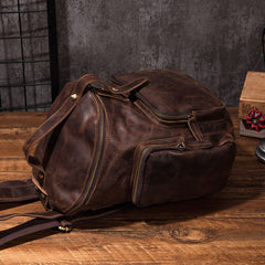 Blue Cool Mens Leather Hiking Backpack Travel Backpack Leather Backpack for Men - iwalletsmen