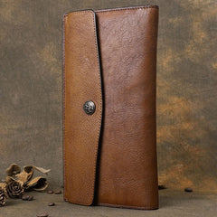 Cool Leather Brown Mens Long Wallet Envolpe Long Wallet Trifold Clutch Wallet for Men - iwalletsmen