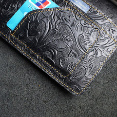 Handmade Leather Floral Mens Cool Travel Long Wallet Passport Card Holder Card Slim Wallets for Men