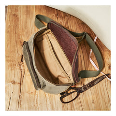 Vintage Canvas Green Leather Mens Fanny Pack Canvas Waist Bags Canvas Hip Pack for Men - iwalletsmen