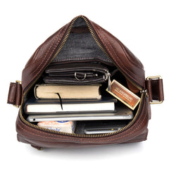 Casual Brown Leather Courier Bag 10 inches Vertical Small Messenger Bags Postman Bag for Men - iwalletsmen