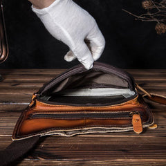 Badass Leather Sling Bag Men's Small Sling Pack Tan Sling Backpack Small Courier Bag For Men - iwalletsmen