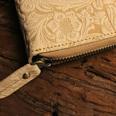 Handmade Leather Floral Floral Mens Cool Zipper Phone Travel Long Wallet Card Holder Card Slim Clutch Wallets for Men