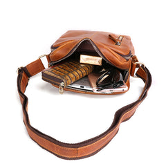 Cool Brown Leather Mini Messenger Bags Small Tablet Messenger Bag Side Bag For Men - iwalletsmen
