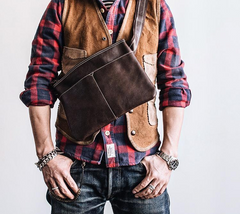 Genuine Leather Mens Cool Small Messenger Bag iPad Bag Chest Bag Bike Bag Cycling Bag for men