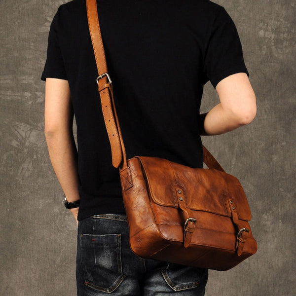 Genuine Leather Mens Cool Messenger Bag Briefcase Work Bag Business Bag for men