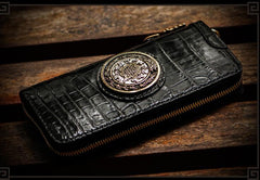 Handmade Leather Tibetan Mens Chain Biker Wallet Cool Leather Wallet Long Clutch Wallets for Men