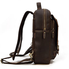 Casual Brown Mens Leather Large School Backpack Satchel Backpack Computer Backpack For Men - iwalletsmen