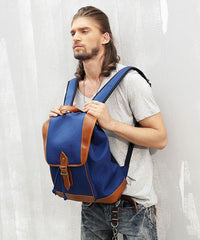 Blue Nylon Leather Mens Large 14'' Laptop Backpack College Backpack Travel Backpack for Men - iwalletsmen