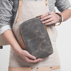 Cool Canvas Leather Mens Large Clutch Wallet Zipper Wristlet Bag Purse for Men - iwalletsmen