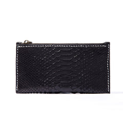 Black Snakeskin Leather Mens Slim Long Wallet Bifold Zipper Clutch Wallet For Men - iwalletsmen