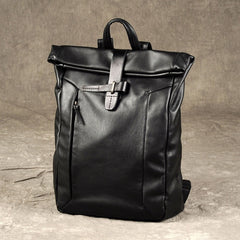 Genuine Leather Mens Cool Backpack Sling Bag Large Black Travel Bag Hiking Bag for men
